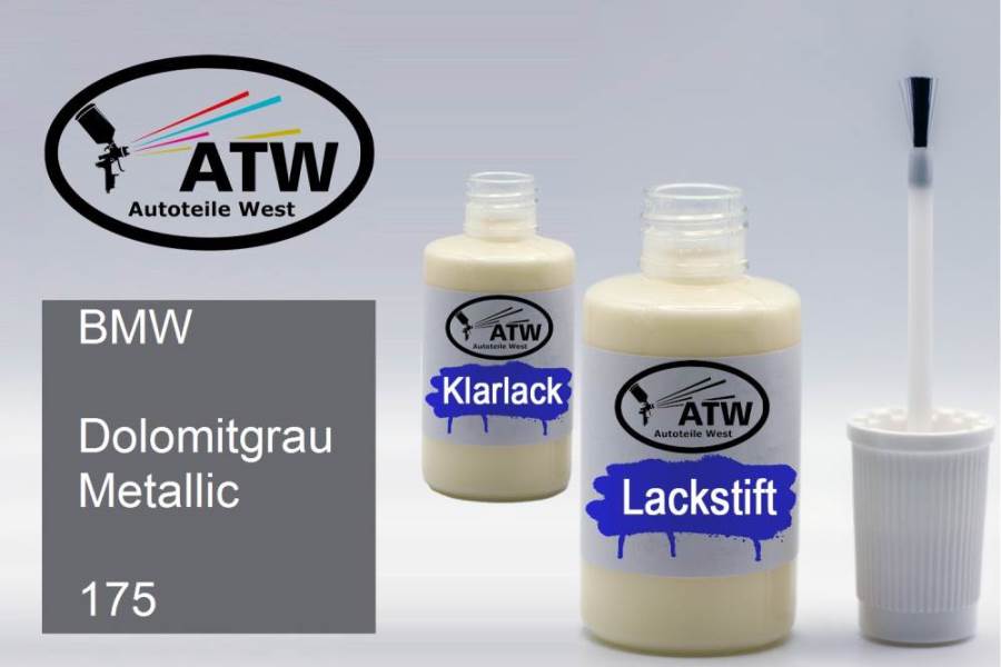 BMW, Dolomitgrau Metallic, 175: 20ml Lackstift + 20ml Klarlack - Set, von ATW Autoteile West.